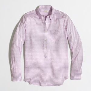 J Crew Crinkle Pop Over in lavender and white